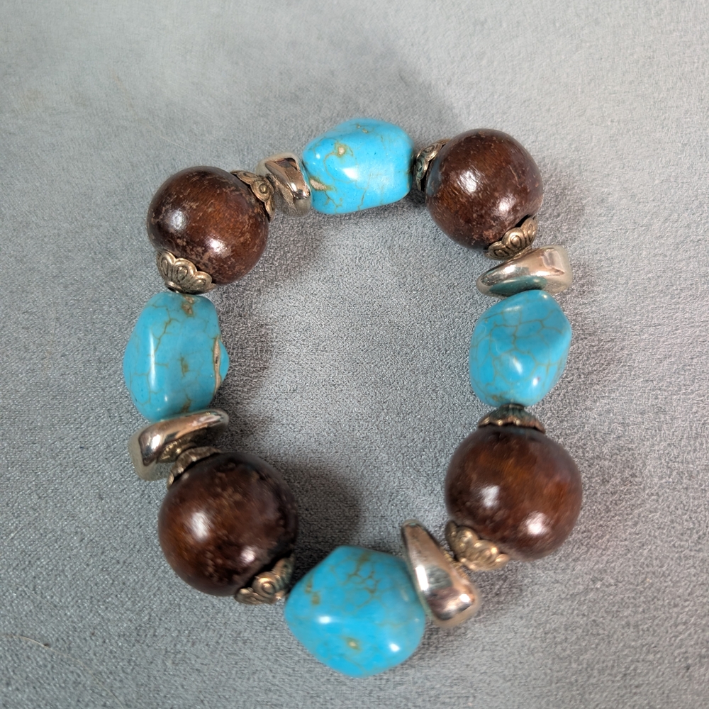 Turquoise and Brown Beaded Bracelet
